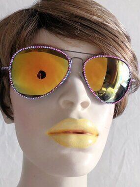 Swarovski Crystal Embellished Aviator Sunglasses Orange Gold Mirror Lens